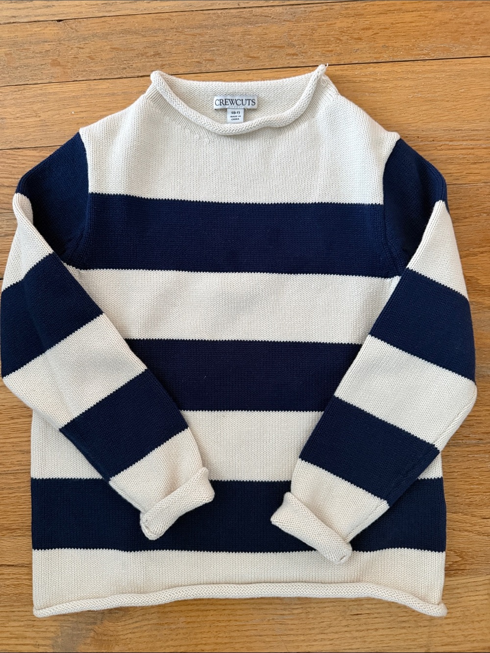 Crewcuts Boys Navy and Cream Striped Knit Sweater